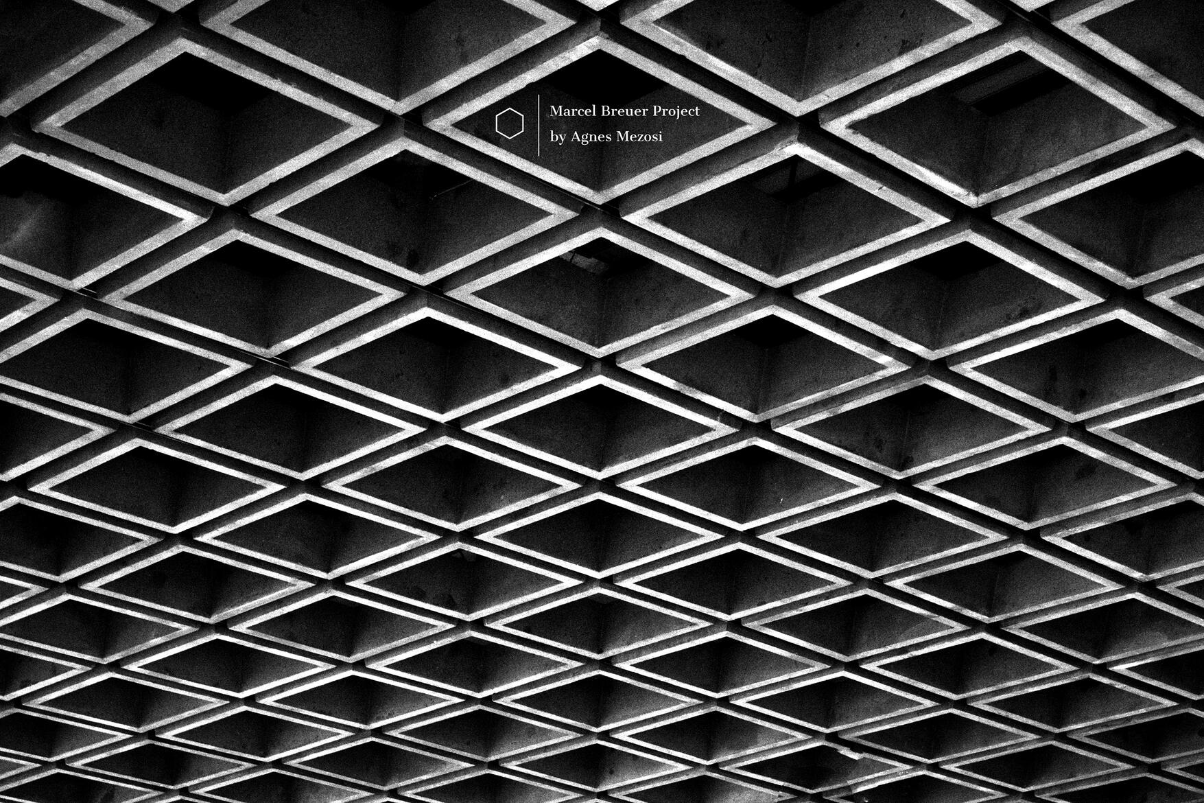Marcel Breuer Whitney Museum interior - Brutalist concrete coffered ceiling pattern